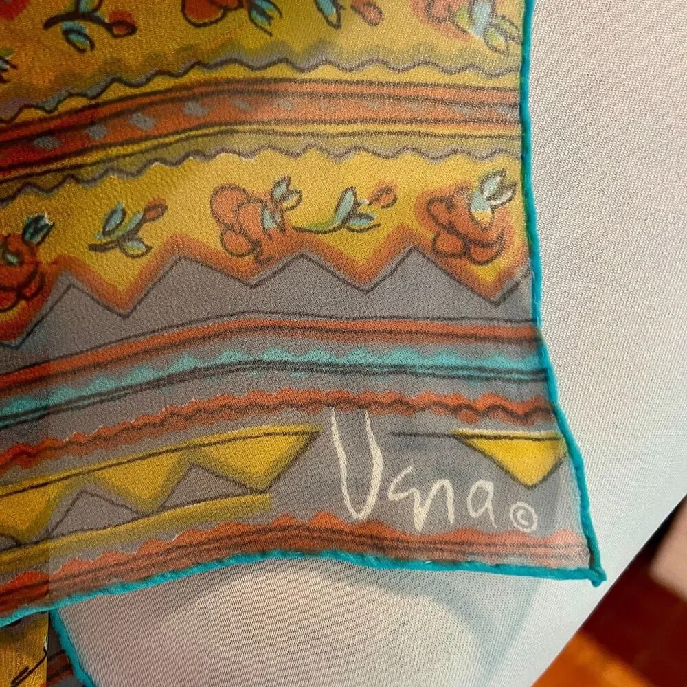 VTG Vera Neumann Womens sheer rectangular chiffon scarf yellow multicolor